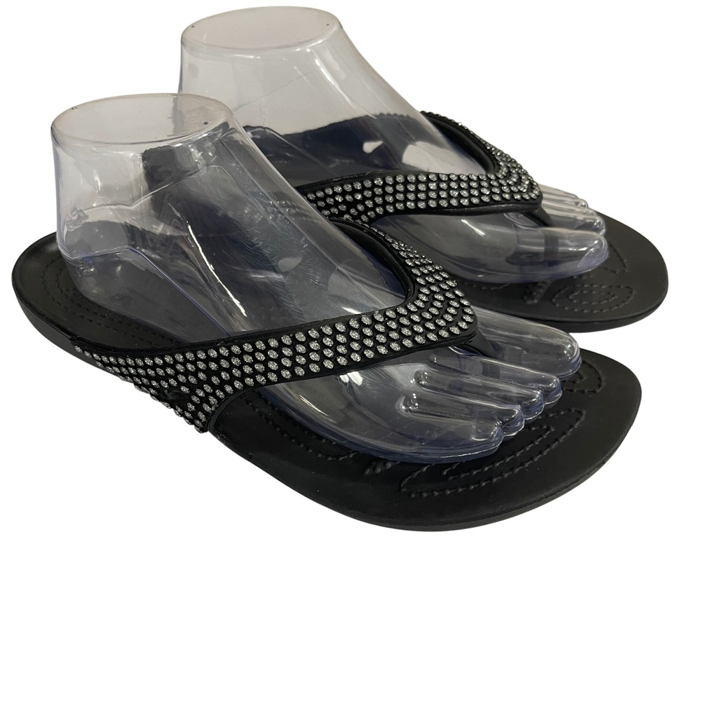 Crocs Kadee Embellished Flip Flops Sandals Rhinestone Black Women Size 9‎